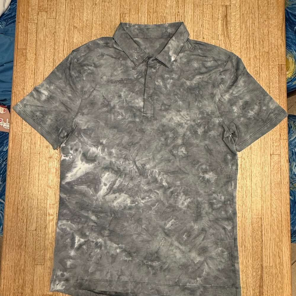 Lululemon Gray Tie Dye Marble Collared Shirt Men's Small Stretchy Breathable